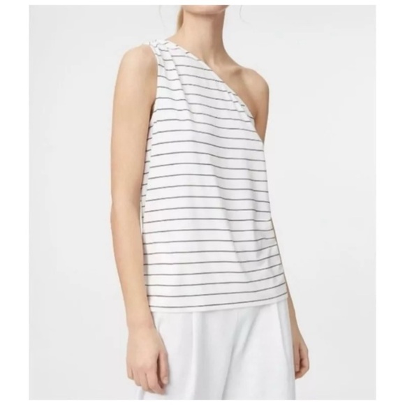 NEW CLUB MONACO Krystynia Black & White Striped One-Shoulder Tank